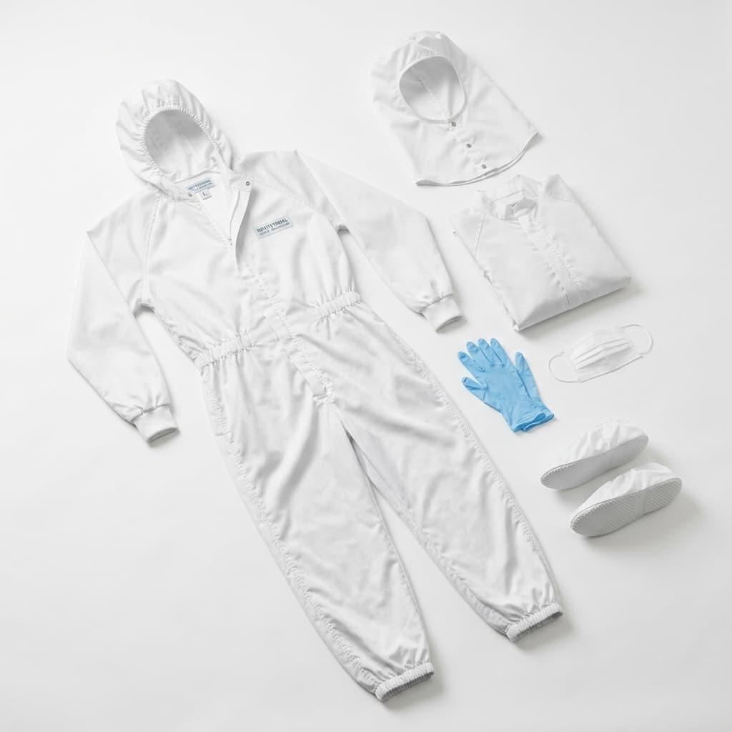 Professional cleanroom suits and anti-static garments.