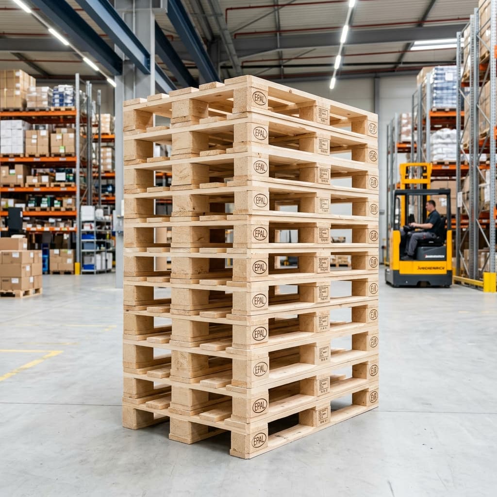 Heavy-duty wooden storage pallets for logistics management.