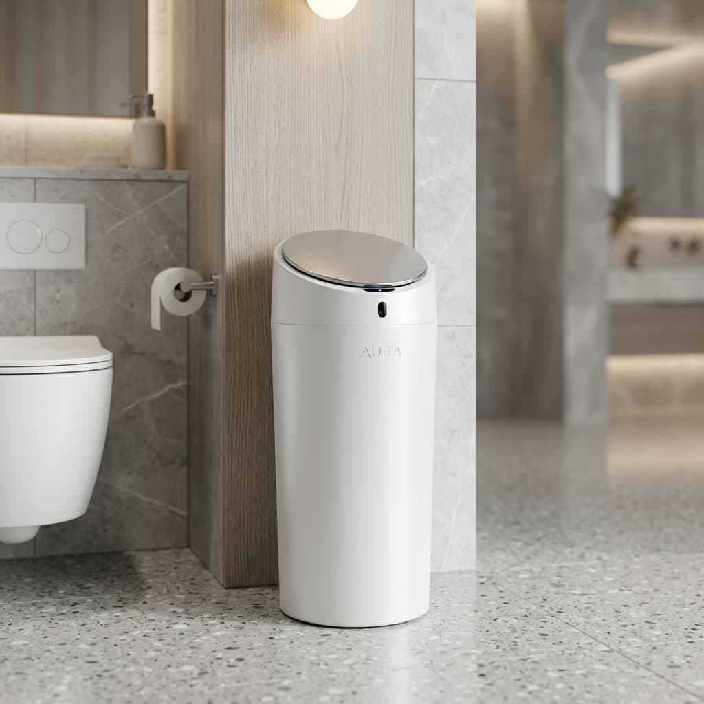 Modern feminine hygiene disposal bins for corporate toilets.