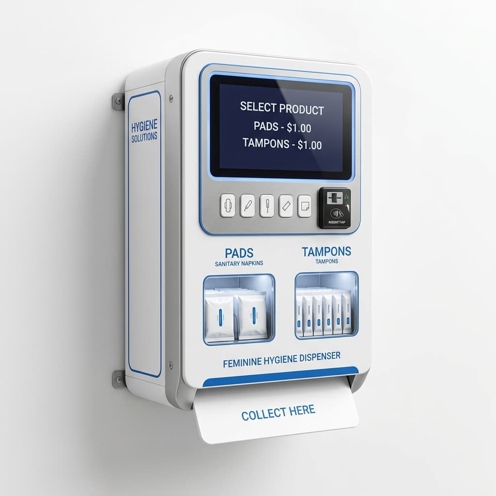 Automatic sanitary napkin vending machines for work environments.