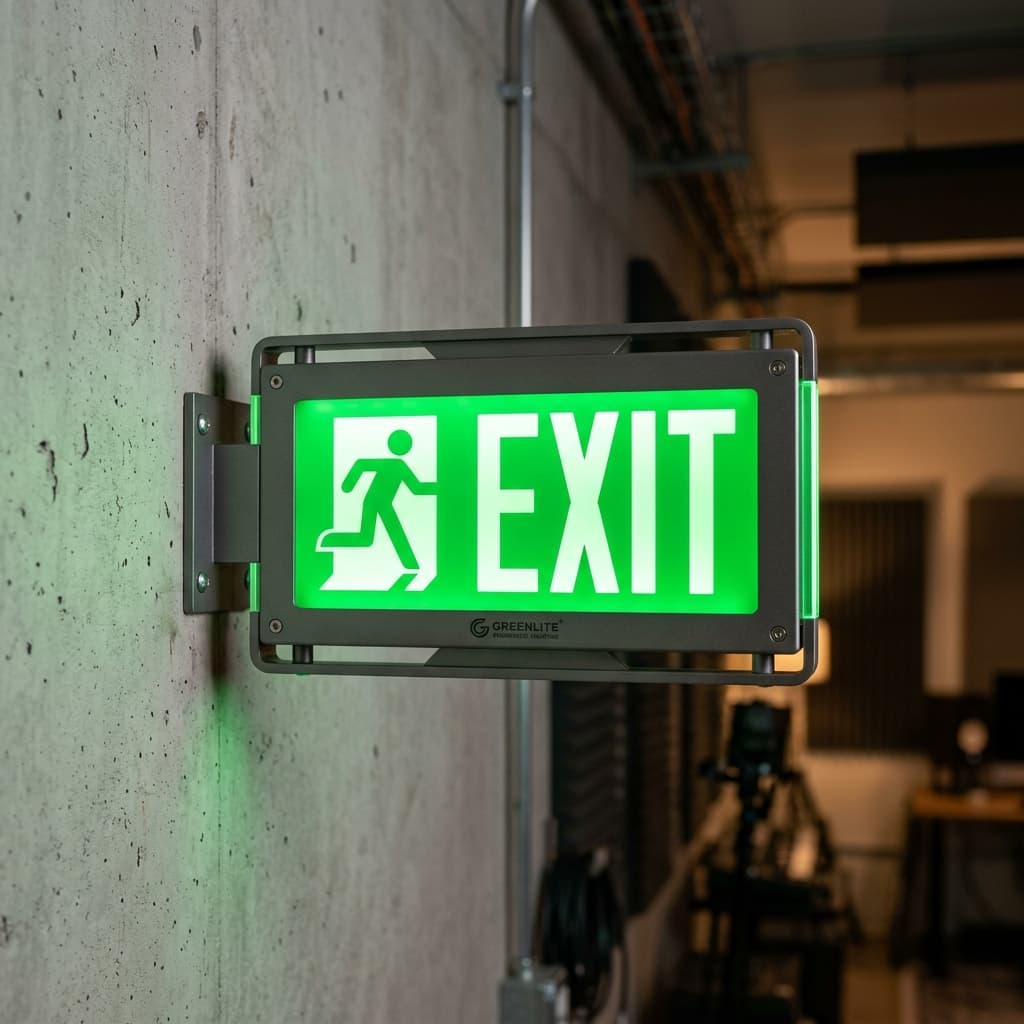 Luminous emergency exit lighting systems for workspaces.