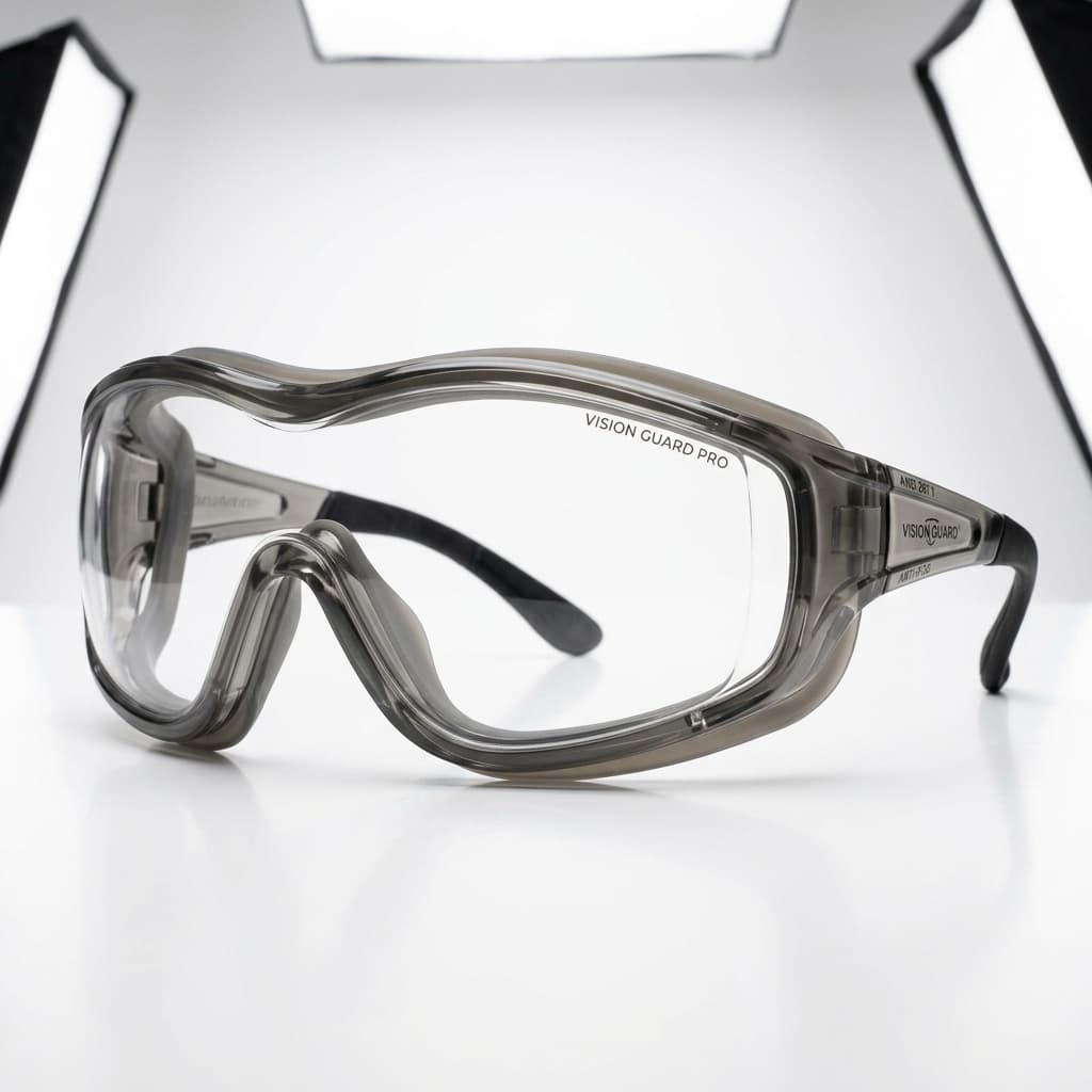 Protective safety goggles for eye protection in industrial zones.