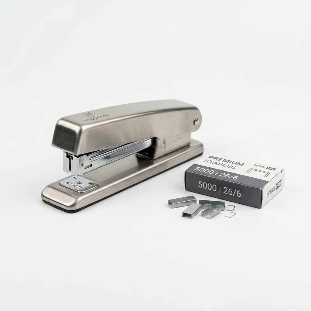 Premium desk stapler and pins from a leading stationery supplier Chennai.