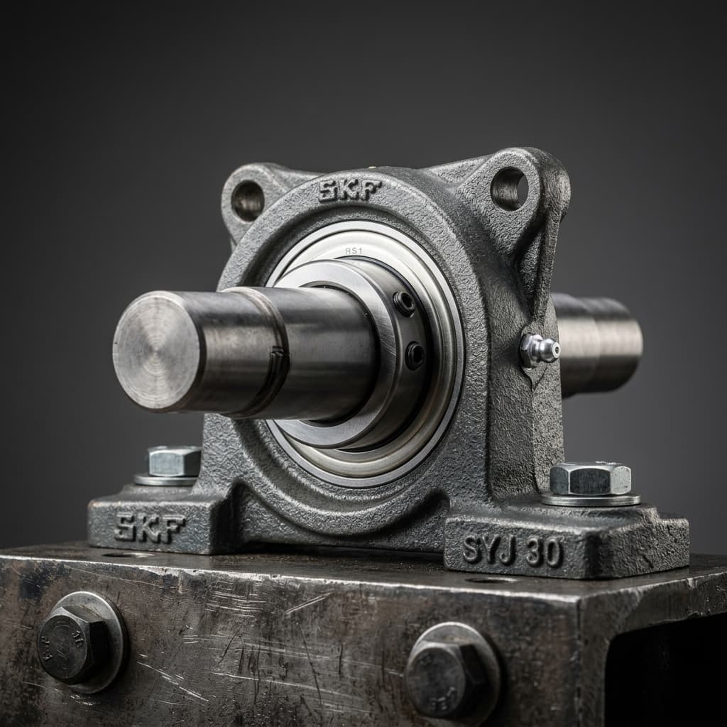 Industrial pillow block bearings for conveyor systems and heavy machinery.