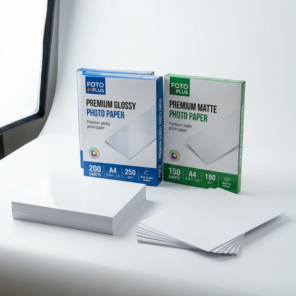 Glossy photo paper for corporate marketing materials.