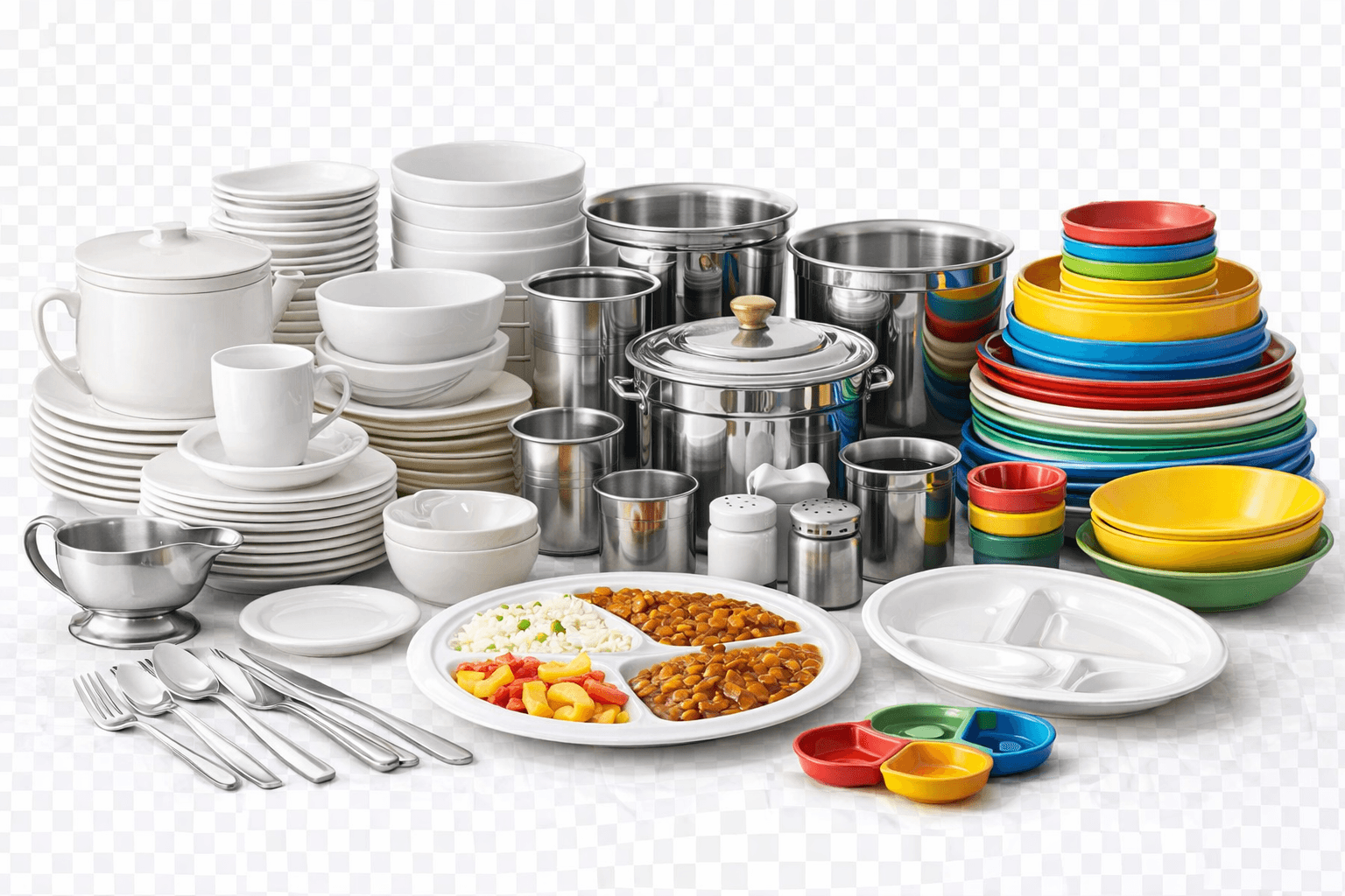 Comprehensive tableware set for corporate office use.